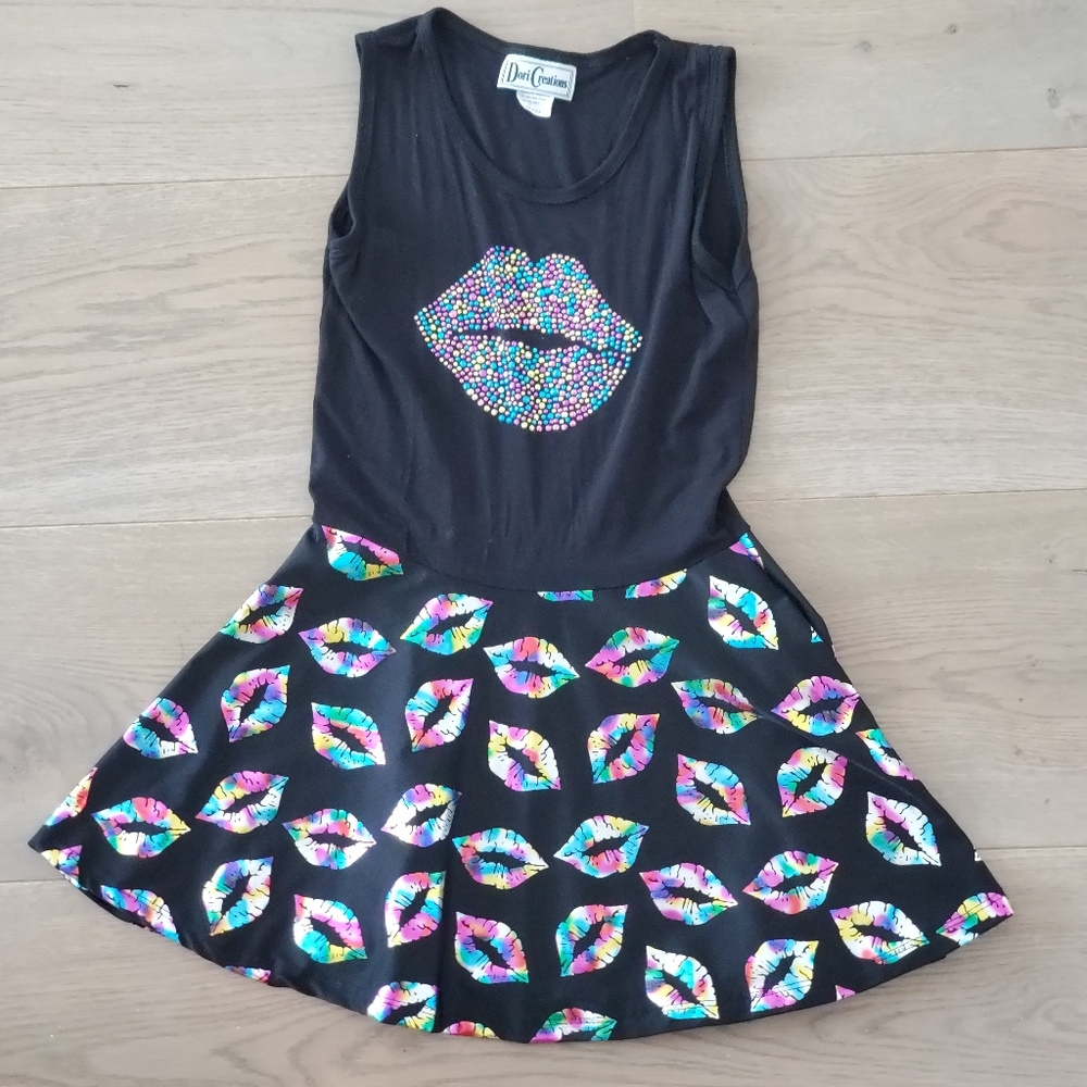 Kissy Face Black Multicolored Little Girls Dress